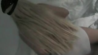 Hot blonde American girl pooping in white panties