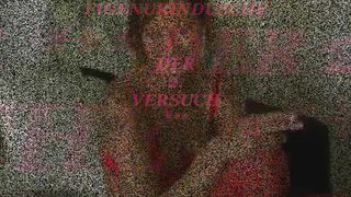 Hot girl wearing red latex while peeing on her own face