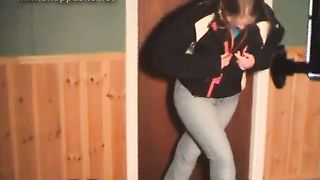 Desperate teen pissed in her tight jeans