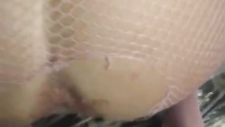 Tattooed girl fucked through pink pantyhose