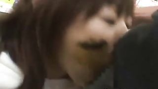 Blowjob with scat on her face inside a store