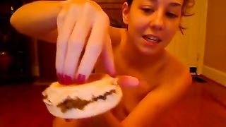 Beautiful Canadian teen eatin bread with fresh shit