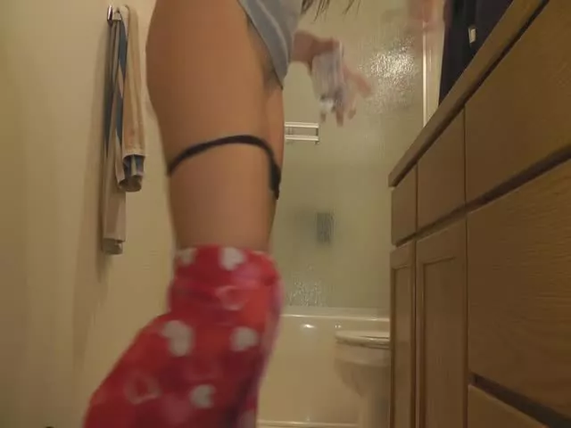 Horny college girl playing with shitty anal beads
