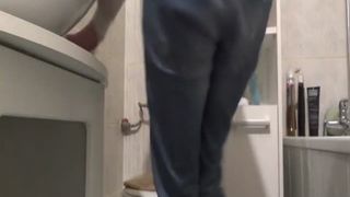 Czech teen smoking while pooping in toilet