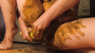 Redhead horny milf masturbating with fresh crap