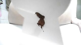 Slapping her butt while pooping
