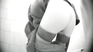 Sexy blonde farting loud while peeing