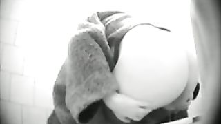 Sexy blonde farting loud while peeing