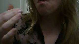 Blonde Czech girl eating poop in front of a mirror
