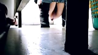 Touching a girl pooping in public bathroom