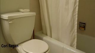 Skinny nerd teen pooping in toilet