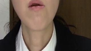 School girl eating poop in slow motion