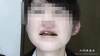 School girl eating poop in slow motion