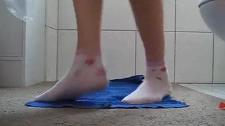 Sexy college girl pooping in a plastic bag