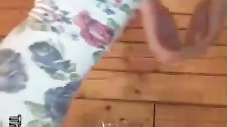 Hot college girl undressed to poop in glass bowl