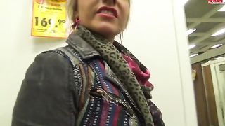 Blonde babe peeing in public