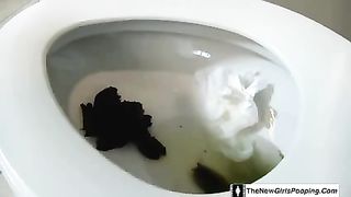 Naughty college girl pooping in toilet