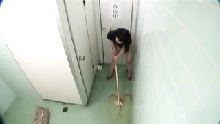 Hairy girl did a mess in a public bathroom