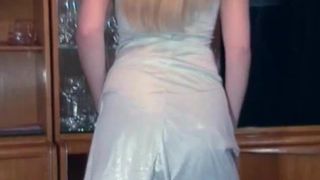 Blonde milf smearing shit on her natural tits