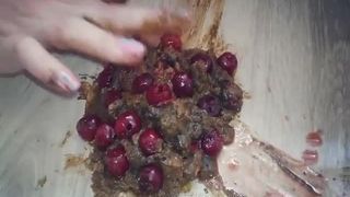 Hot blonde babe eating poop with cherries