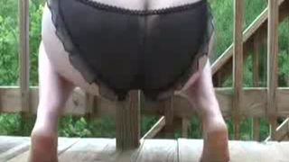 Wife pooping in black lace panties