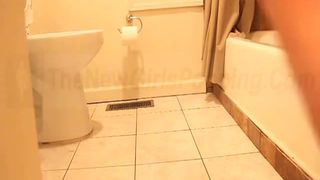 Sexy brunette pooping in doggy style