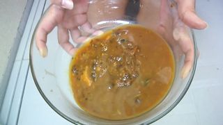 Hot teen washing her hair with poop