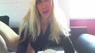 Tattooed milf shitting in white potty