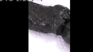 Hot brunette pooping on kitchen floor