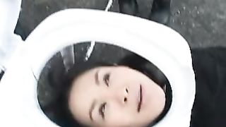 Japanese girls eating poop in public place