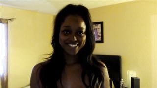Sexy brunette ebony teen pooping on two chairs