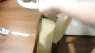 Chubby Dutch milf eating poop from a plate