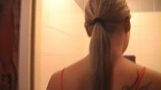 Pretty girl went straight to a bathroom