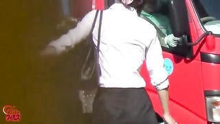 Sexy girl shitting in public