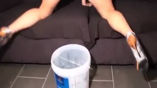 Hot babe with big ass pooping in plastic bucket