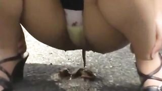 Pulled panties aside to poop in public place
