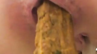 Close up of beautiful girl pooping