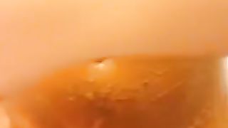 Hairy teen smearing poop