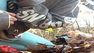 Outdoor panty poop with mature woman