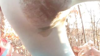 Outdoor panty poop with mature woman