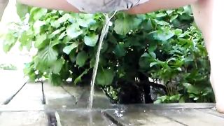 panty pissing on the patio