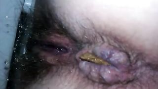 wife shitting in the toilet with hairy pussy