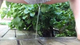 pissing on the patio in her underwear