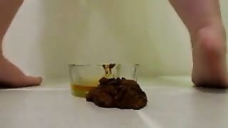 shitty woman defecates in conainters