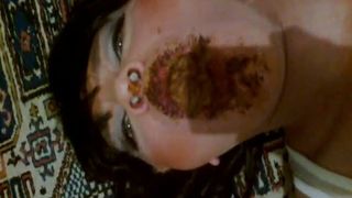 scat queen shemale eating her own poop
