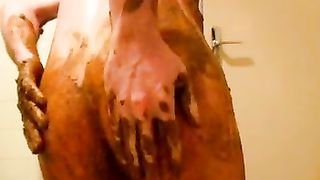 male scat playing toying with his cock and poop