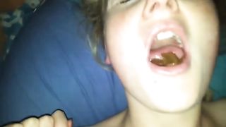 my toilet girl shit in her mouth swallows the poop