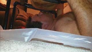 brown river flowing in his mouth the human toilet