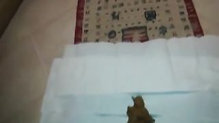 Very black girl pooping between her legs