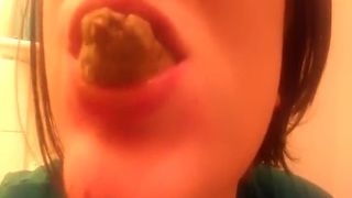 18 year old eating poop in close up